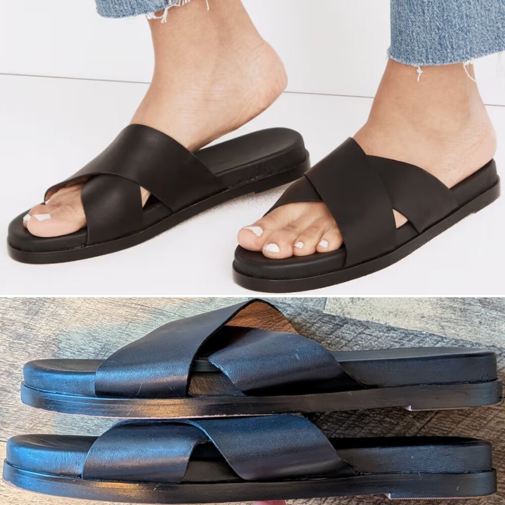 Madewell Louisa Crisscross Slide Black Sandals Leather